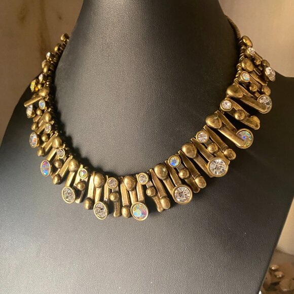 NWT Avant Garde Paris Brutalist Bronze AB Crystal Statement Collar Necklace - Picture 2 of 11